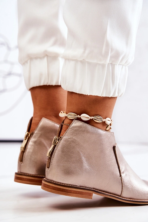 Botki Skórzane Na Obcasie Laura Messi Złote 2324