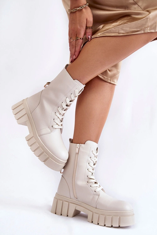 Skórzane Ocieplane Botki Na Platformie Jasnobeżowe Telisa