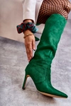 Zamszowe Kozaki Na Szpilce Zielone Carite
