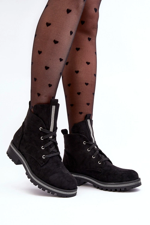 Wsuwane Zamszowe Botki Damskie Ze Zdobieniem Czarne Plesca