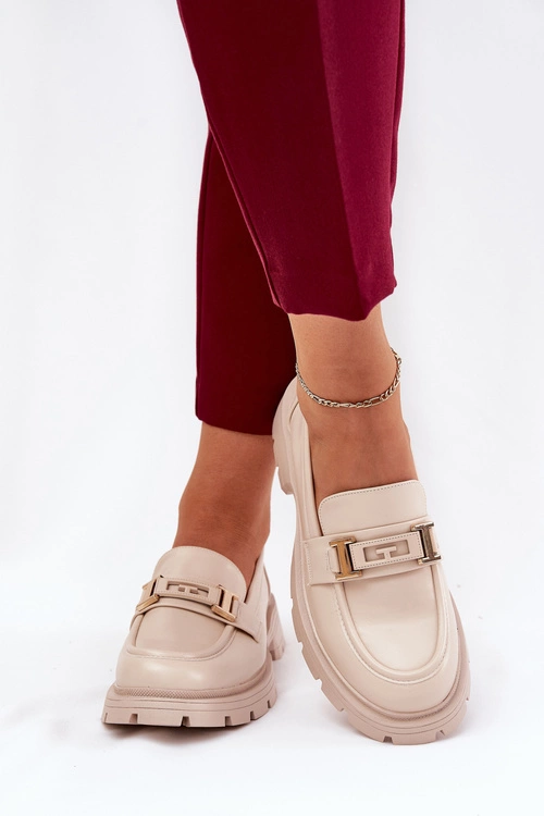 Mokasyny Damskie Z Eko Skóry Beżowe Lomnela