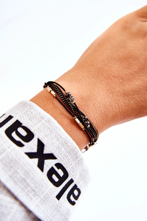 Damska Bransoletka Regulowana Z Kryształkami Czarna