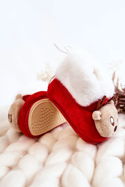 Dziecięce Ocieplane Papcie Renifer Czerwone
