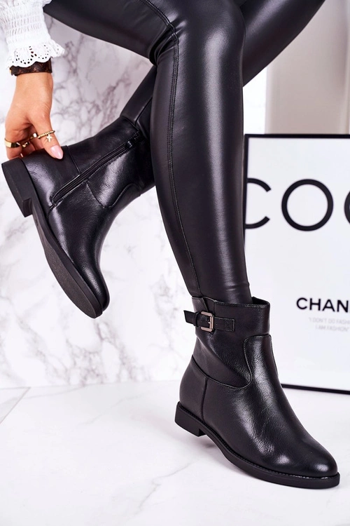 Damskie Ocieplane Botki Z Klamrą Czarne Halfway