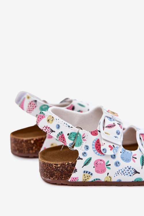 Dziecięce Sandałki Na Korkowej Podeszwie Z Klamrami Owoce Białe Thessa