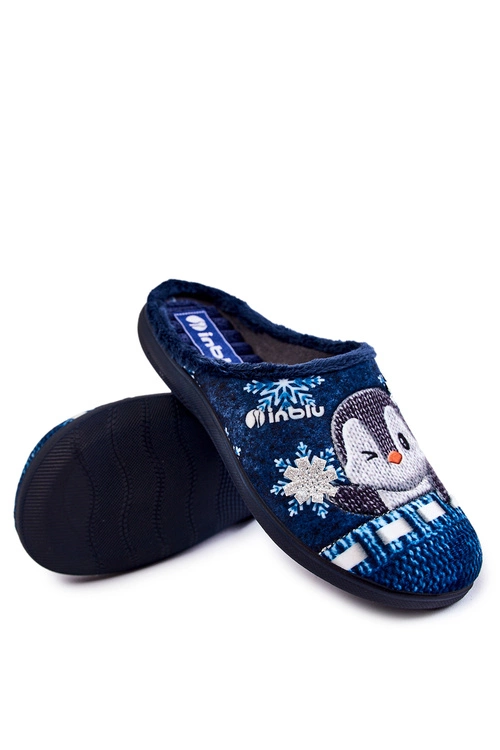 Damskie Domowe Klapki Papcie Pingwiny Inblu EC-81-004 Granatowe