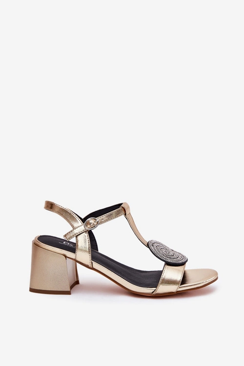 Skórzane Sandały Na Słupku Z Ozdobą D&A JC51-842 Złote