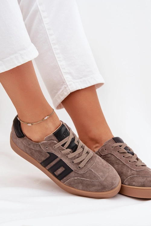 Zamszowe Sneakersy Damskie Vinceza 79557 Ciemnobeżowe