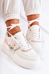 Damskie Wiązane Buty Sportowe Sneakersy Biało-Różowe Manila