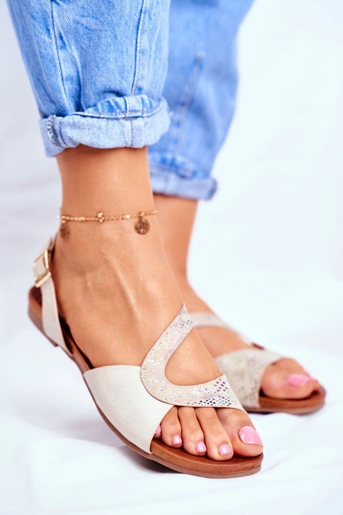 Skórzane Płaskie Sandały S.Barski Beżowe