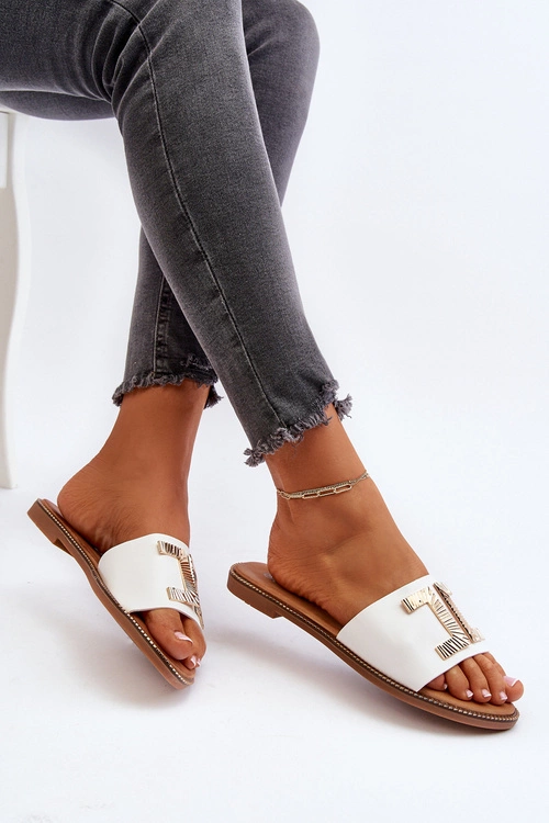 Klapki Damskie Z Ozdobą Białe Ollavia