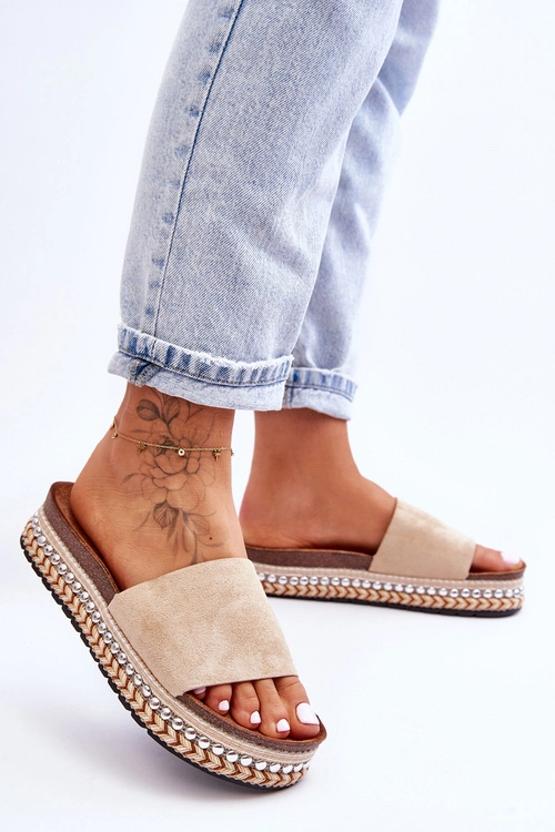 Damskie Gładkie Zamszowe Klapki Beżowe Hayen