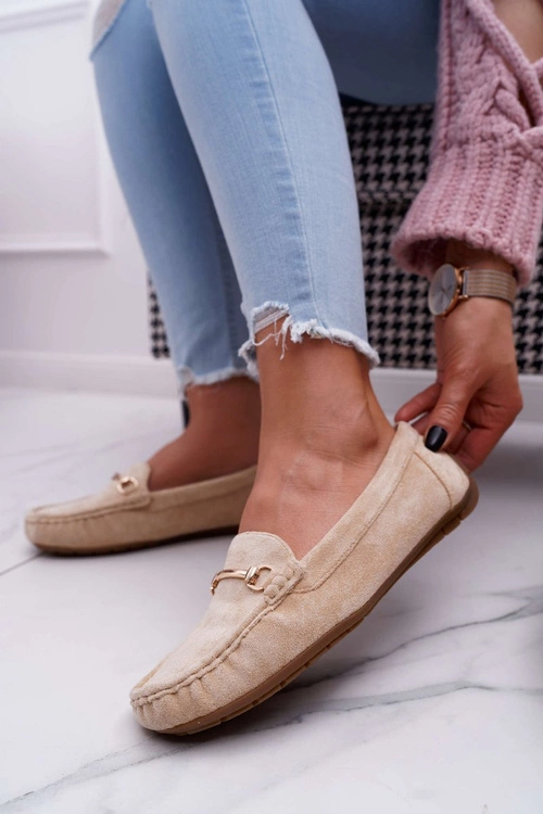 Mokasyny Damskie Beżowe Zamszowe Sonnero