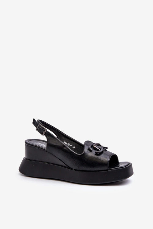 Sandały Damskie Na Platformie I Koturnie Z Ozdobą Czarne Janesca