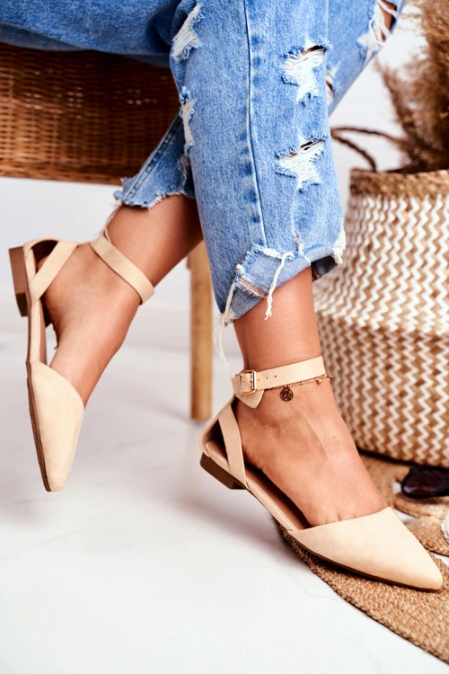 Baleriny Damskie Beżowe Na Pasek W Szpic Allison