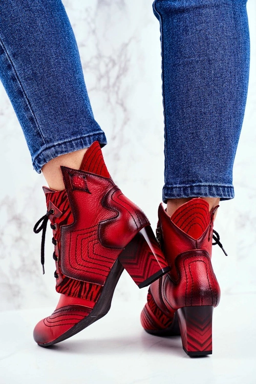 Botki Damskie Skórzane Trzewiki Maciejka Czerwone 03194
