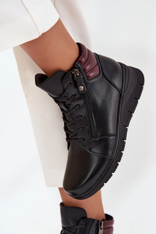 Skórzane Botki Damskie Na Koturnie Ocieplane Vinceza 39963 Czarne