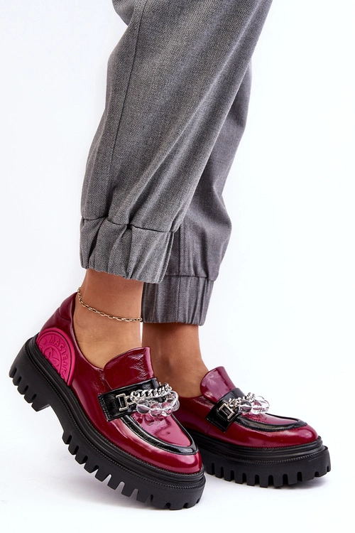 Zdobione Masywne Skórzane Półbuty Damskie Maciejka 06294-15 Fuksja