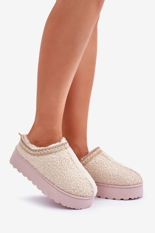 Śniegowce Damskie Na Platformie Z Haftem Jasnobeżowe Tirissa