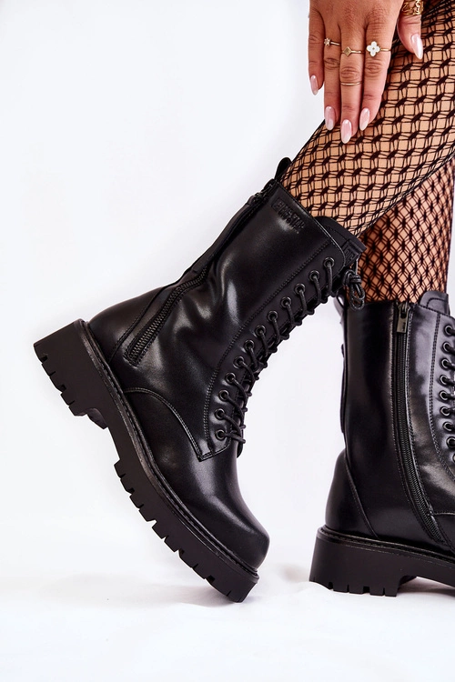 Skórzane Botki Glany Big Star KK274494 Czarne