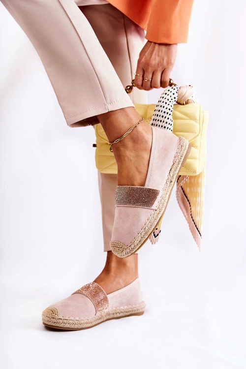 Damskie Wsuwane Espadryle Z Cyrkoniami Różowe Massal