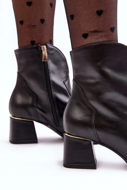 Skórzane Botki Kowbojki Damskie Na Obcasie Czarne Lewski 3166/B/2