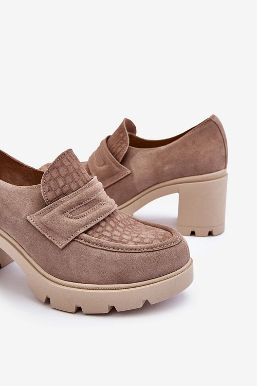 Zamszowe Półbuty Na Słupku I Platformie Ciemnobeżowe Lemar Arabell