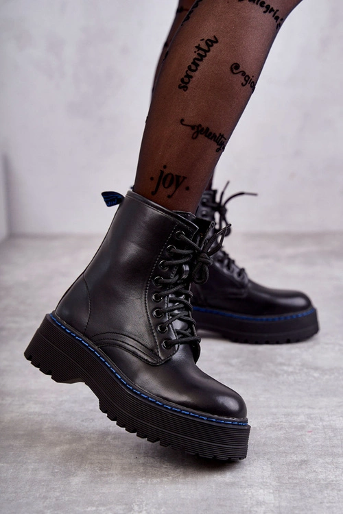 Damskie Wiązane Botki Glany Czarne Callie