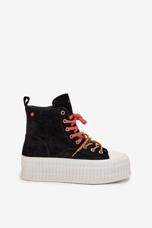 Zamszowe Ocieplane Trampki Damskie Na Masywnej Platformie GOE SS2N4046 Czarne