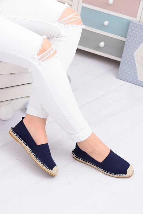 Lniane Damskie Granatowe Espadryle Slip On Nelly