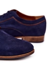 Eleganckie Skórzane Nubuk Półbuty Bednarek 684 Granatowe