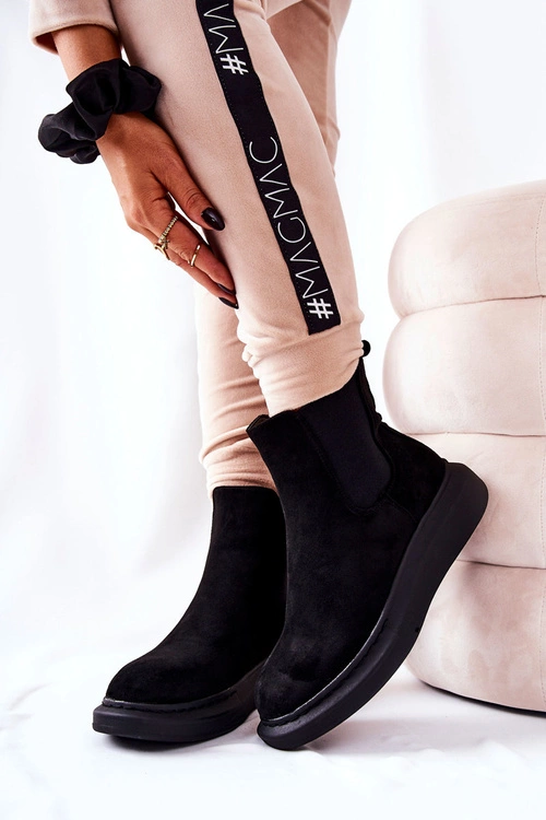 Zamszowe Botki Sztyblety Na Platformie Czarne Marissa