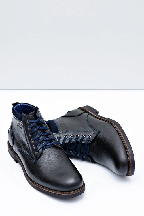 Botki Męskie Skórzane Ciepłe Czarne Buty Piere