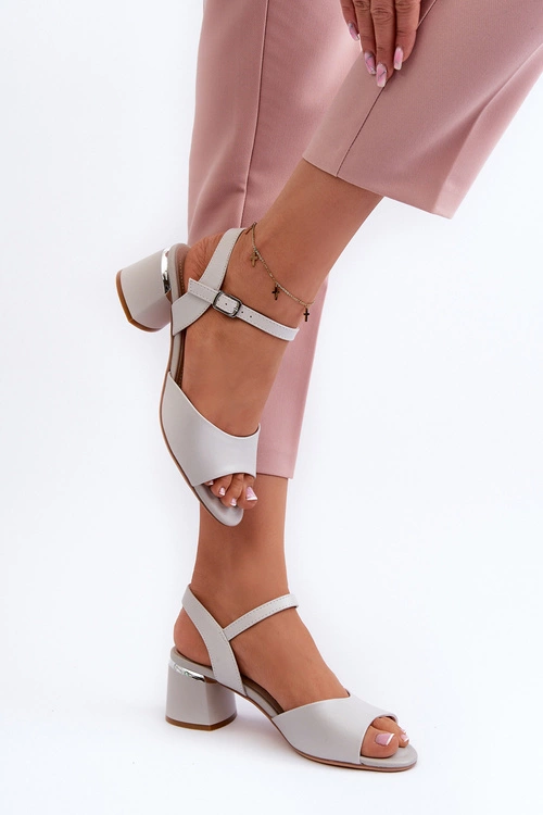 Sandały Damskie Na Niskim Obcasie Eko Skórzane Sergio Leone SK876 Szare