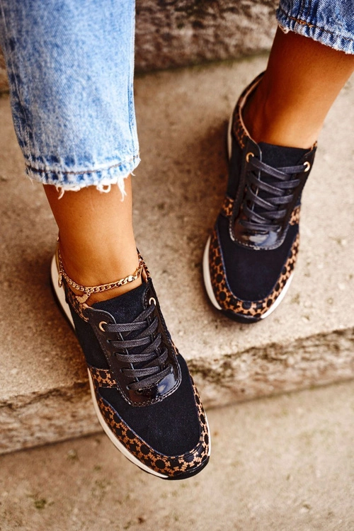 Sportowe Damskie Buty Sneakersy Skórzane Czarno Białe Metronus