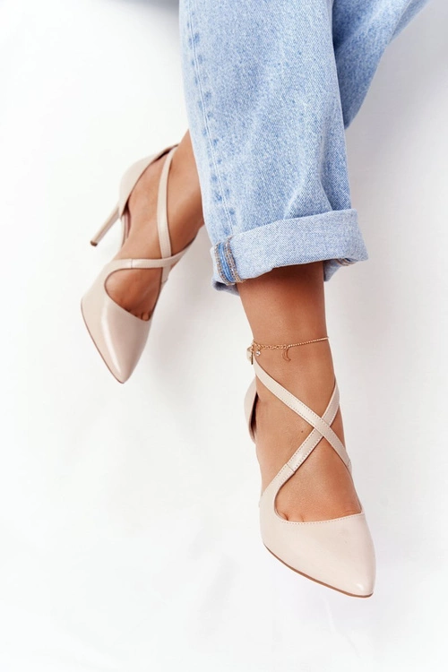 Eleganckie Skórzane Szpilki Visconi 7400 Beżowe