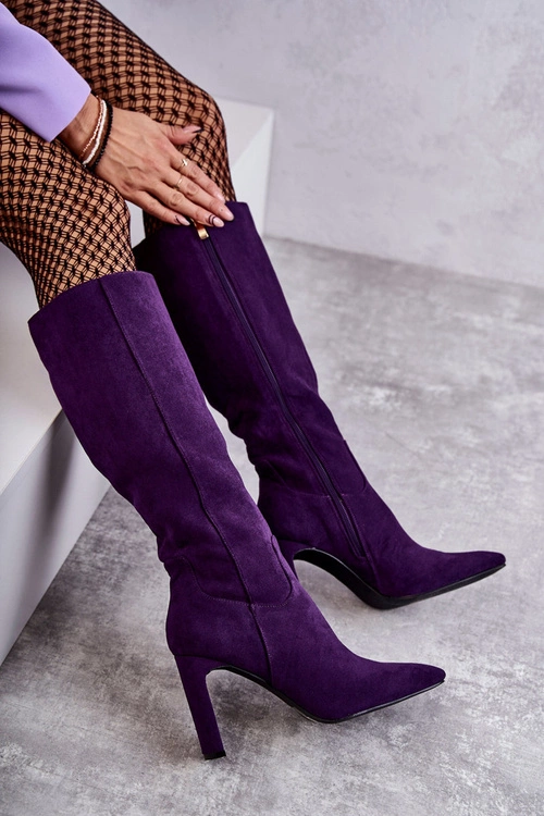 Kozaki Damskie Na Słupku Do Kolana Fioletowe Truly Love