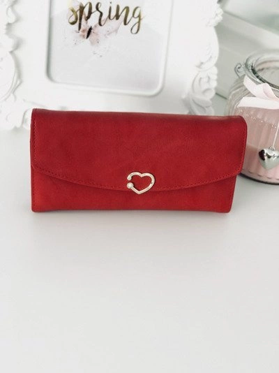 Duży Damski Czerwony Portfel z Serduszkiem