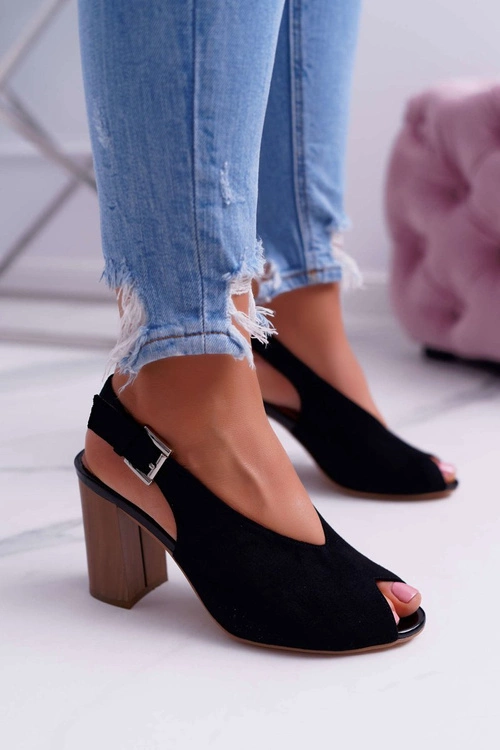 Sandały Damskie Zamszowe Czarne Celian