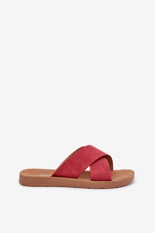 Klapki Damskie Z Eko Skóry Bordowe Lorana