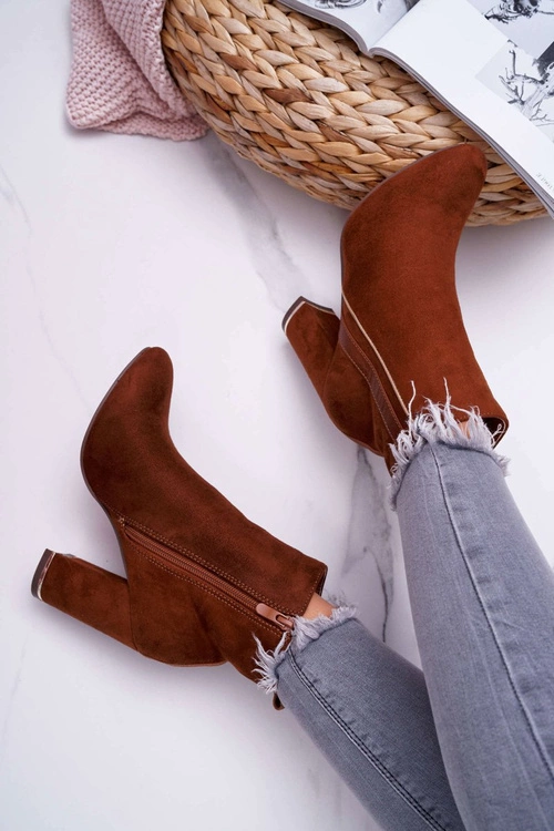 Botki Damskie Na Obcasie Camel Domeno