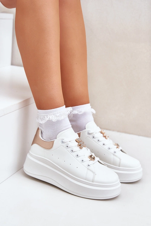 Sneakersy Damskie Z Przypinkami Białe Bralinea