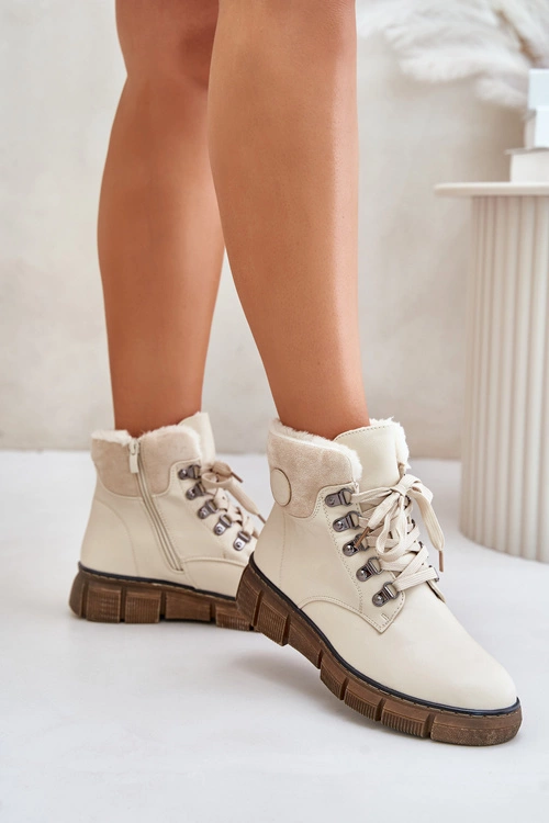 Damskie Ocieplane Botki Trapery Na Zamek Beżowe Mevanisa