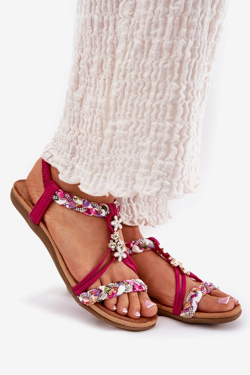 Sandały Damskie Płaskie Z Plecionymi Paskami I Przypinkami Artiker 56C1314 Fuksja