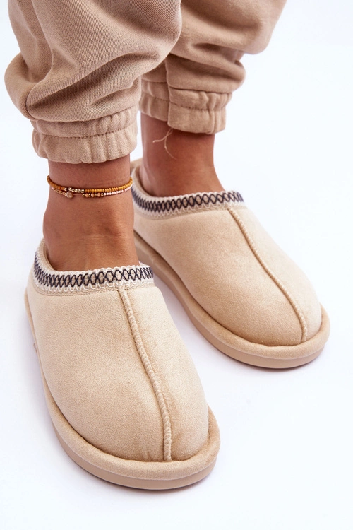 Damskie Zamszowe Papcie Z Futerkiem Jasnobeżowe Polinna