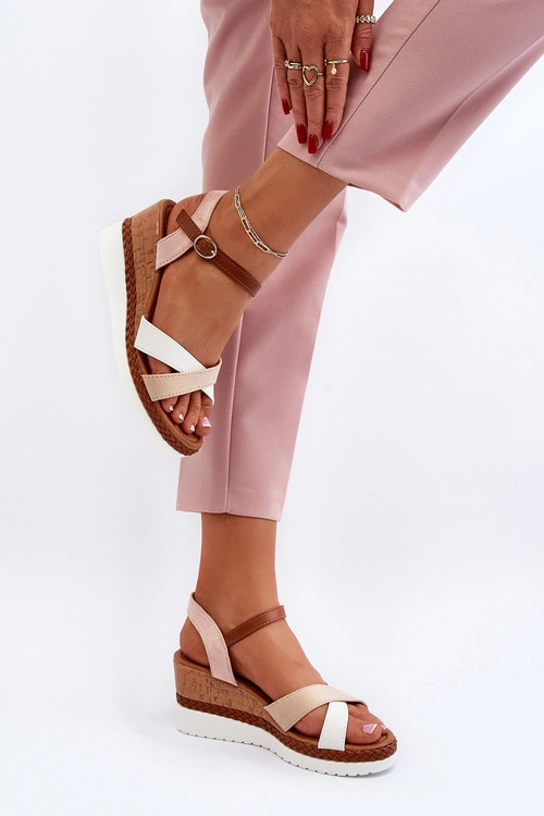 Sandały Na Koturnie Z Paskami Beżowe Kioda