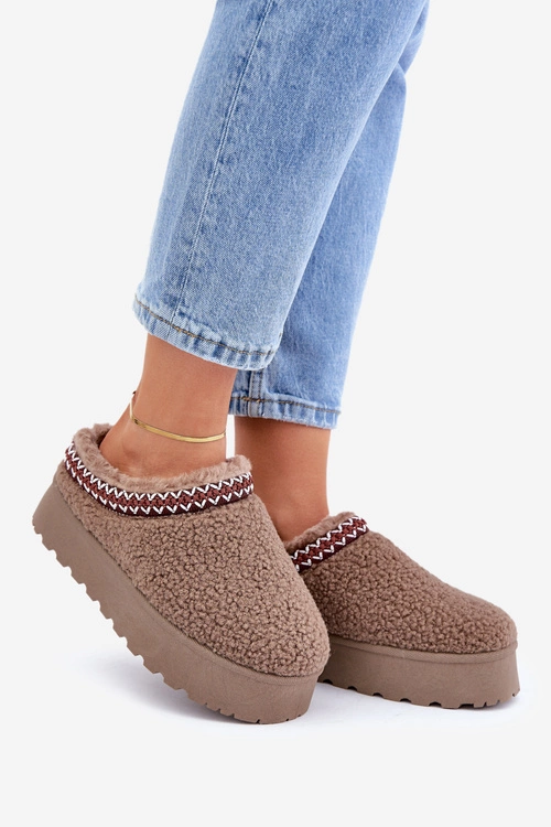 Śniegowce Kapcie Na Platformie Z Futerkiem Typu Baranek Brązowe Ovirissa
