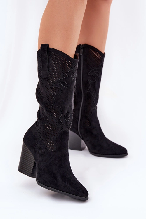 Ażurowe Kozaki Kowbojki Na Słupku S.Barski HY51-606 Czarne