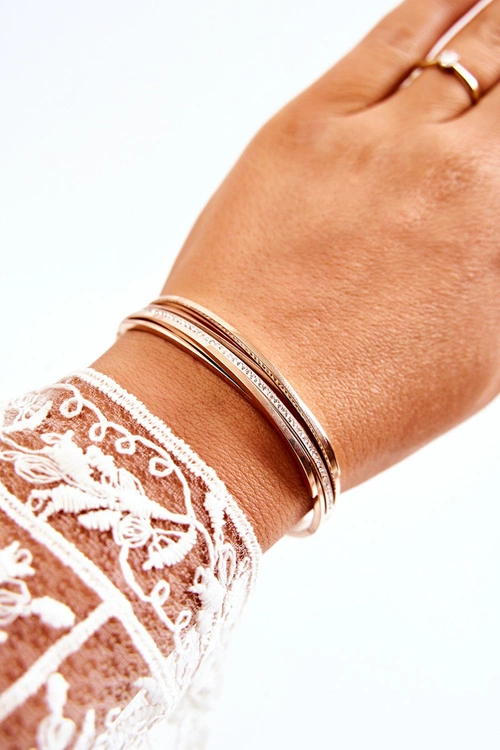 Damska Bransoleta Stalowa Z Cyrkoniami Różowe Złoto Myrens