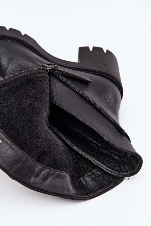 Ocieplane Botki Damskie Na Masywnym Obcasie Z Podwójnym Zamkiem Vinceza 58605 Czarne